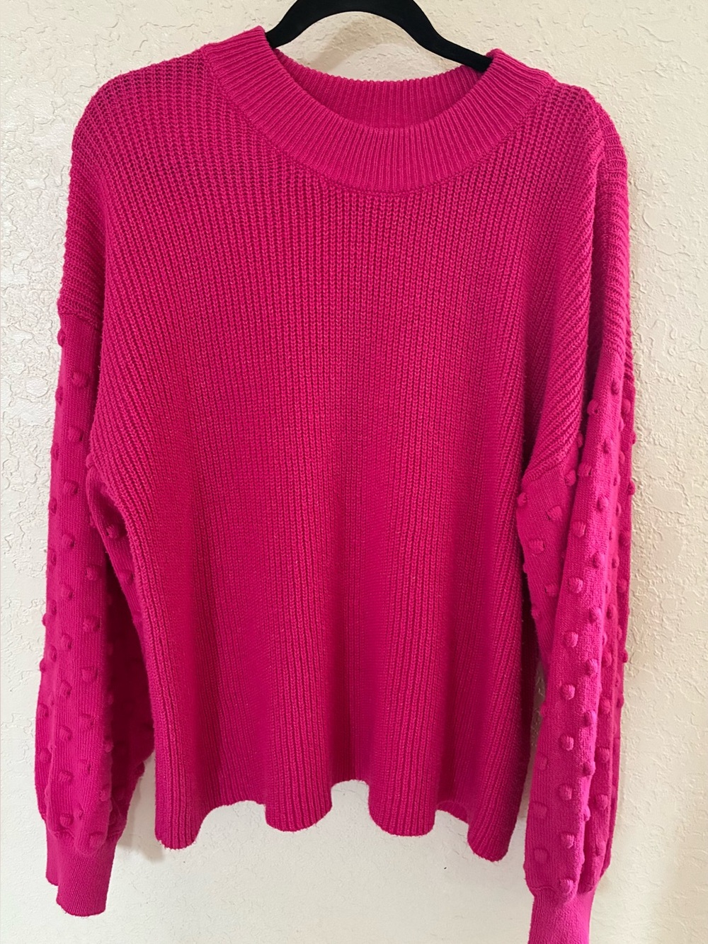Vince Camuto Womens XXL Aurora Hot Pink Popcorn Bobble Sleeve Pullover Sweater